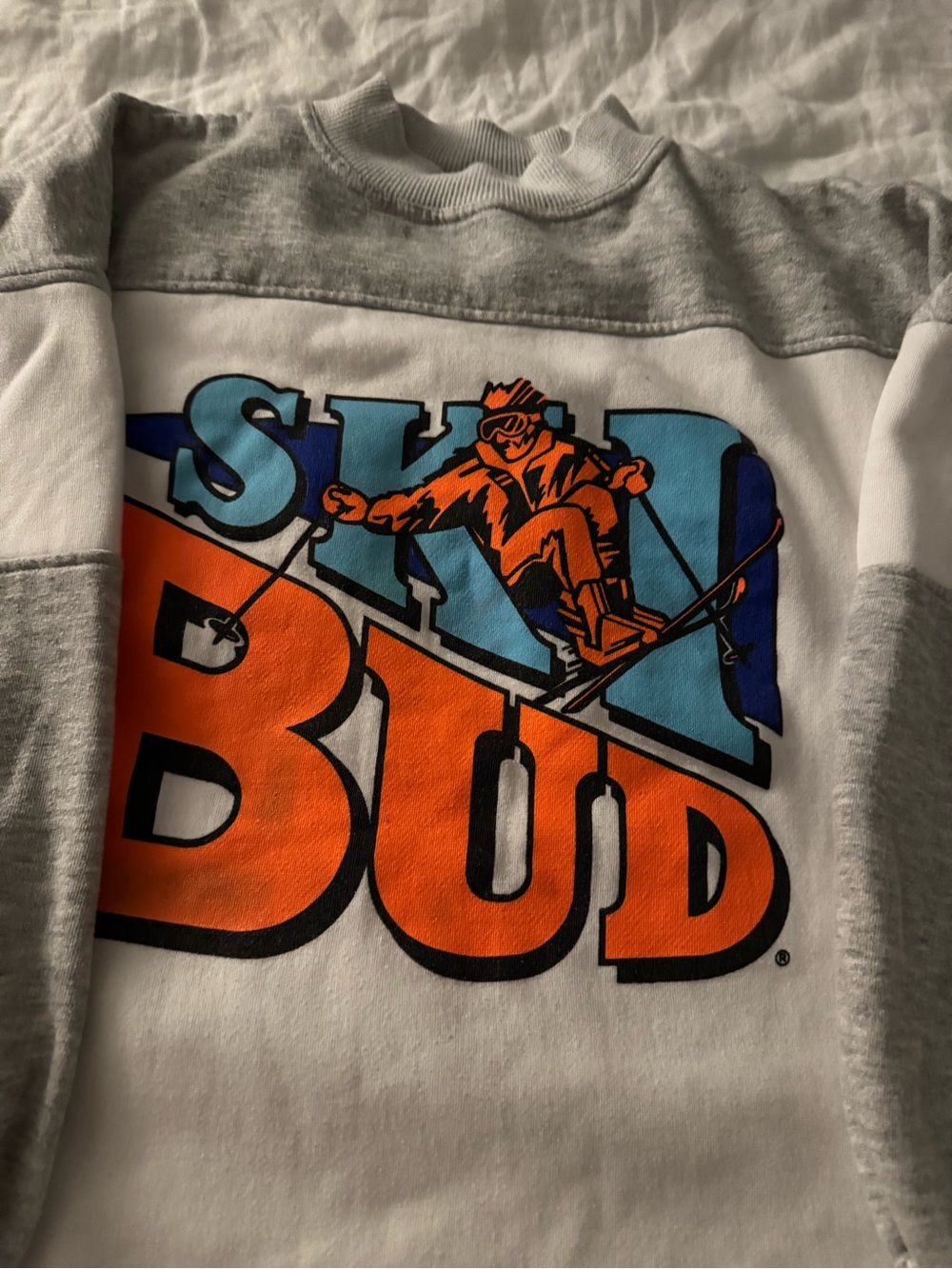 Vintage Budweiser White & Gray Colorblock Crewneck with Orange & Blue Graphic - Picture 5 of 7